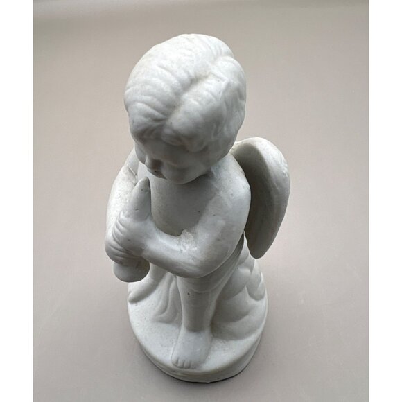 White Cherub Angel Figurine Playing Flute Ceramic Musician - Picture 5 of 8